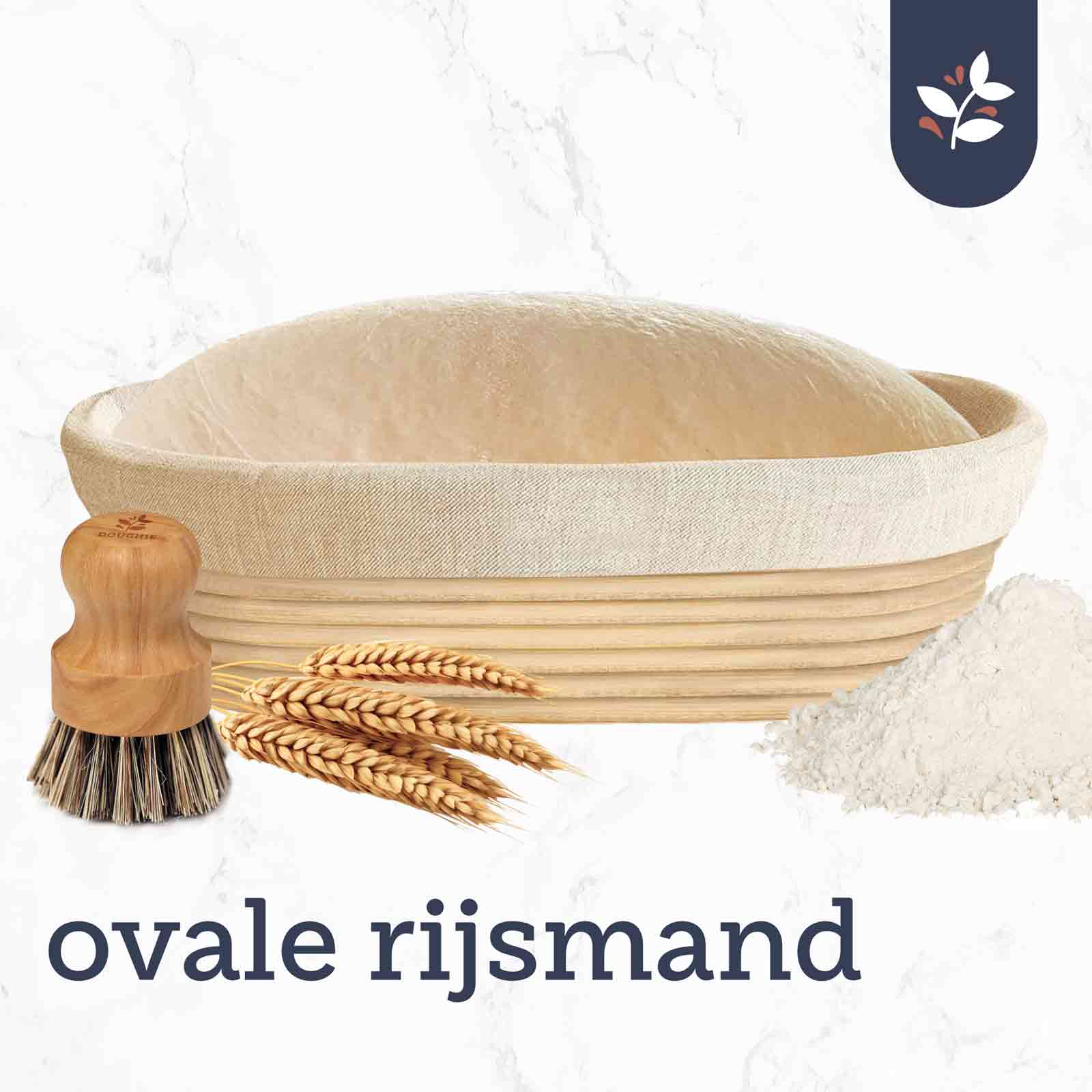 Doughie - Ovaal rijsmand met bloemborstel