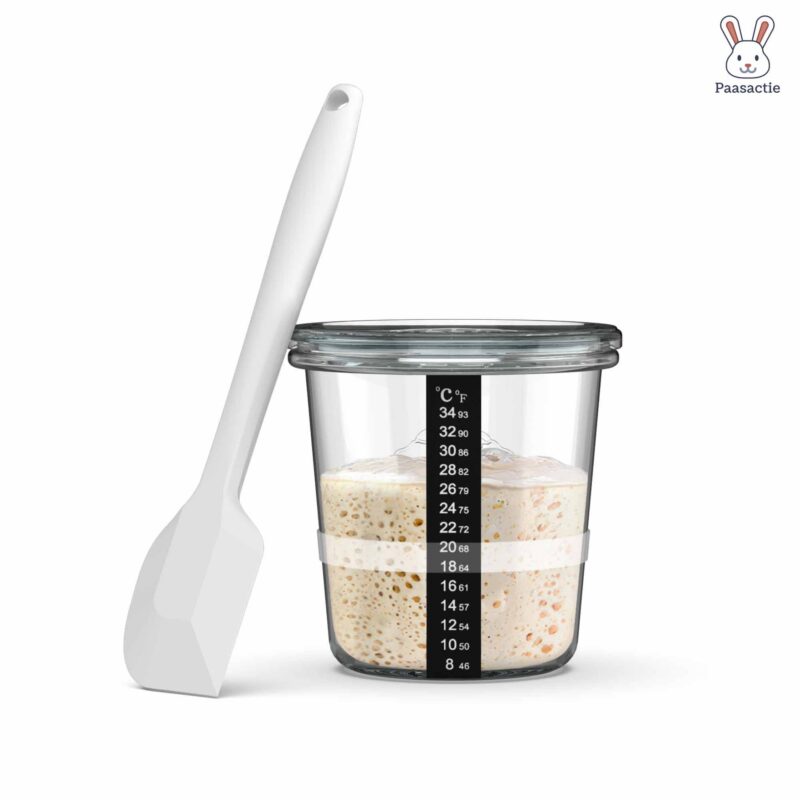 Zuurdesemstarter (inbegrepen: weck pot, witte silicone spatel, temperatuurstrip) - Afbeelding 1
