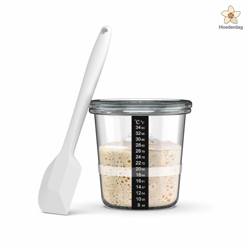 Zuurdesemstarter (inbegrepen: weck pot, witte silicone spatel, temperatuurstrip) - Afbeelding 1
